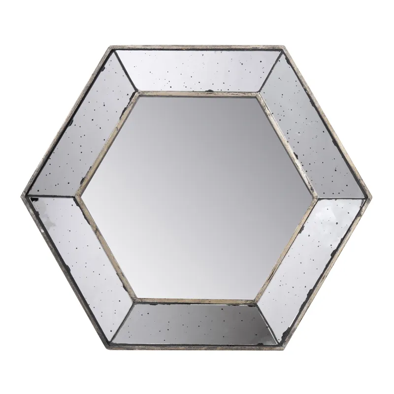 Hexagon Wall Mirror With Traditional Silver Finish, Home Decor Accent Mirror For Living Room - Silve
