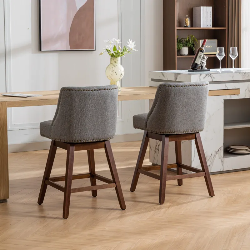 Counter Height Swivel Barstools, 26\'\' H Seat Height Upholstered Bar Stools (Set of 2), Fabric - Gr
