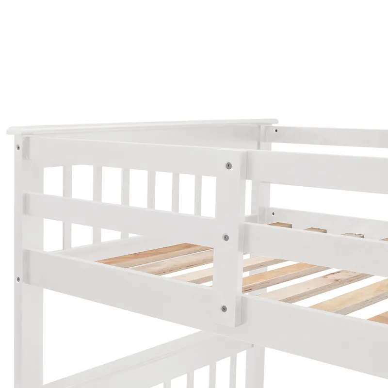 Twin Over Full Stairway Bunk Bed With Drawer, Storage And Guard Rail For Bedroom, Dorm, For Adults -