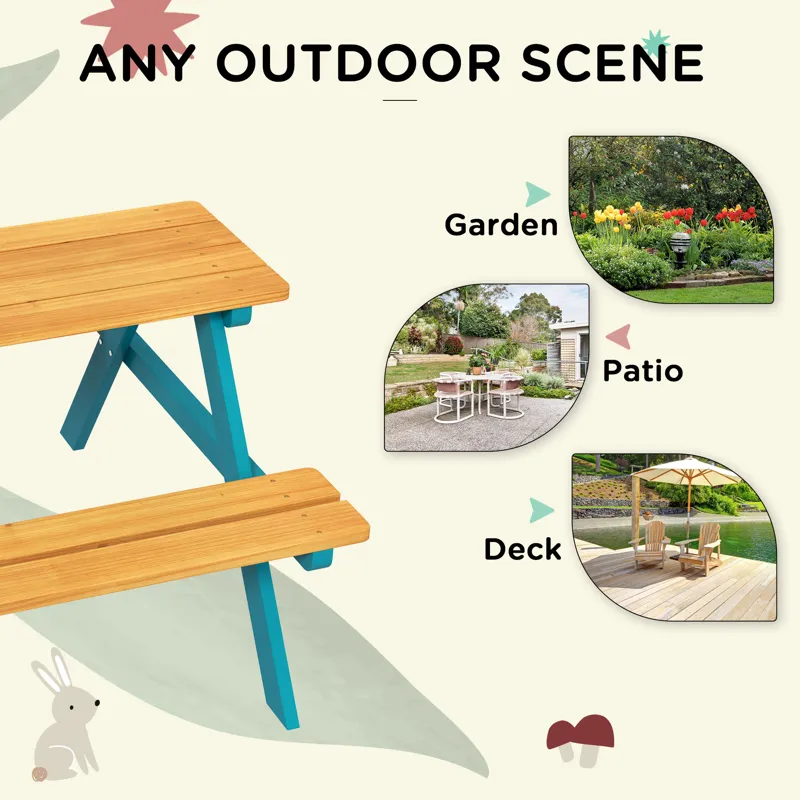 Outsunny - Kids Picnic Table Set With Wooden Table, Outdoor Bench Set With Seating For 4 Kids Ages 3