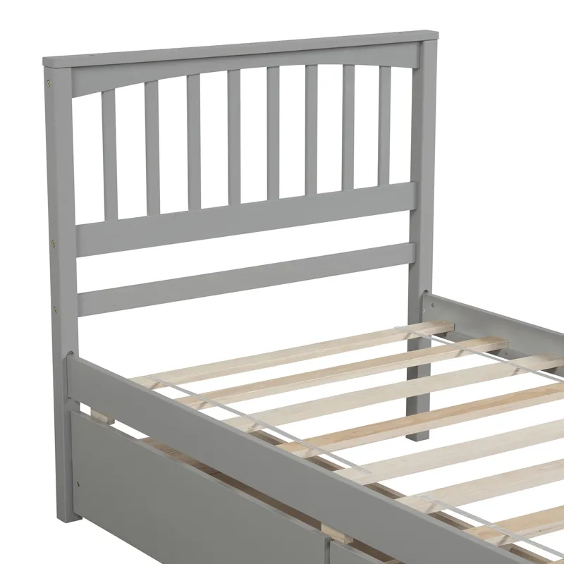 Twin Size Platform Bed With Two Drawers - Gray