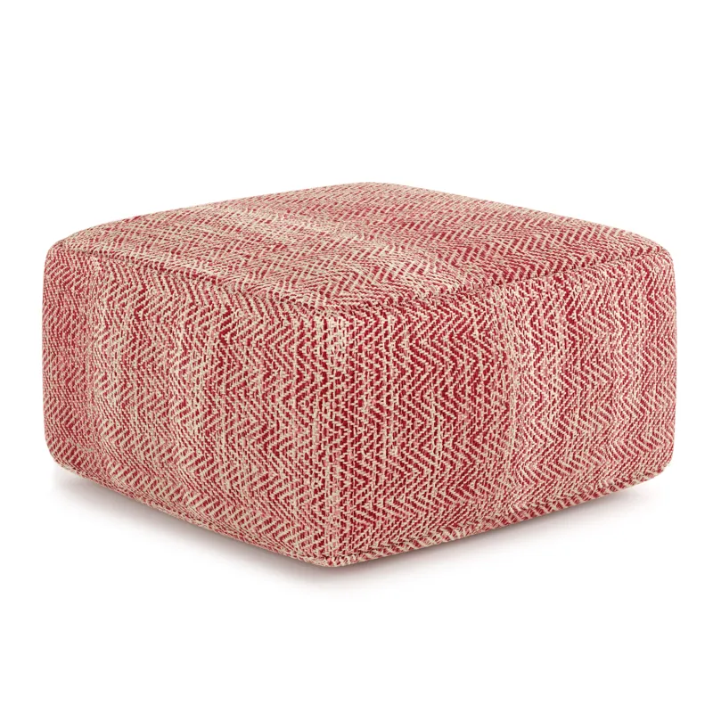 Nate - Square Pouf - Patterned Maroon Melange