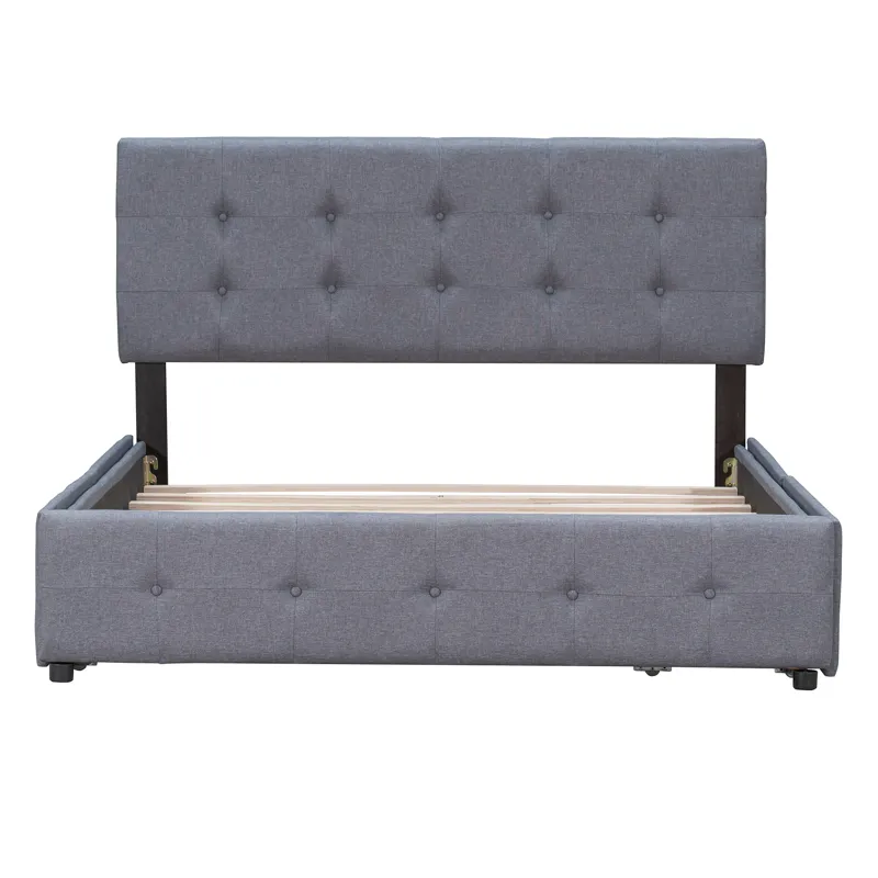 Queen Size Upholstered Platform Bed With Classic Headboard And 4 Drawers, No Box Spring Needed - Dar