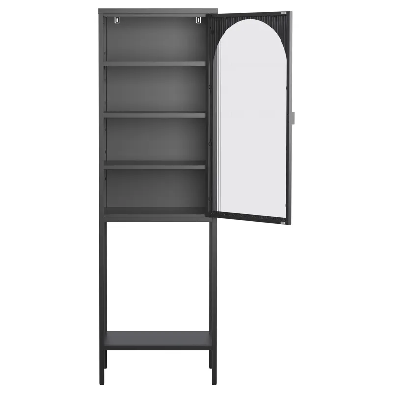 Metal Glass Door Display Storage Cabinet, 5 Tier Cube Bookshelf Storage Cabinet With 3 Adjustable Sh