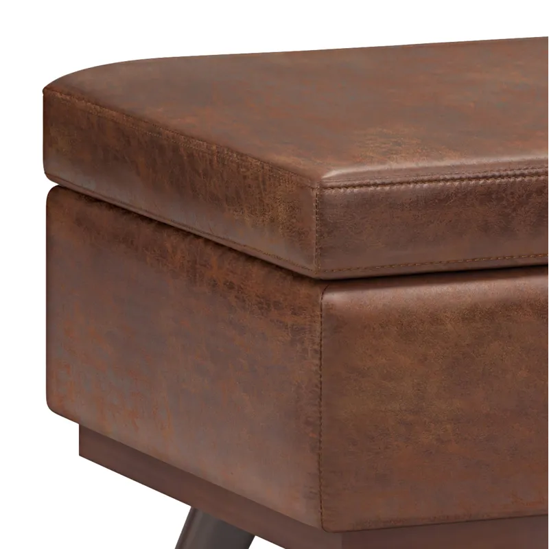 Owen - Lift Top Large Coffee Table Storage Ottoman - Distressed Saddle Brown
