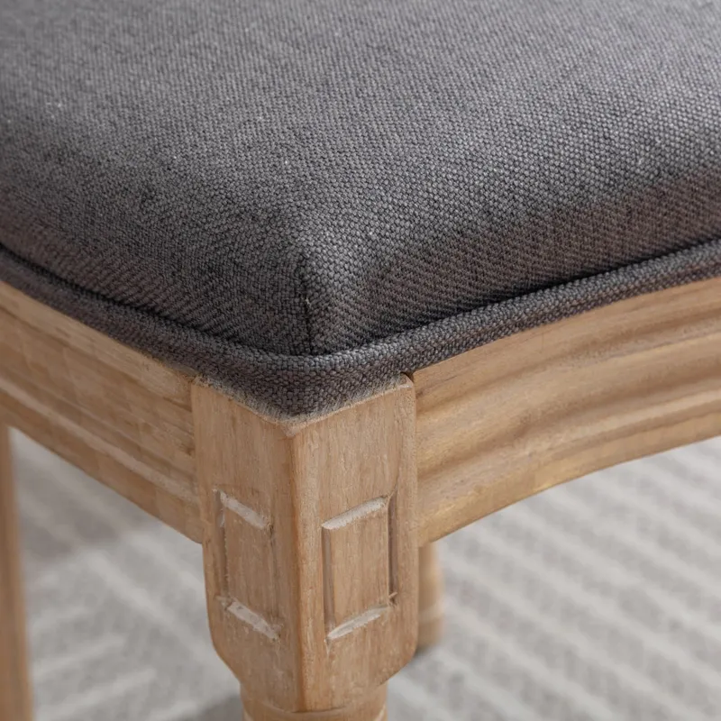 French Style Solid Wood Frame Antique Painting Linen Fabric Back Dining Chair (Set of 2) - Dark Gray