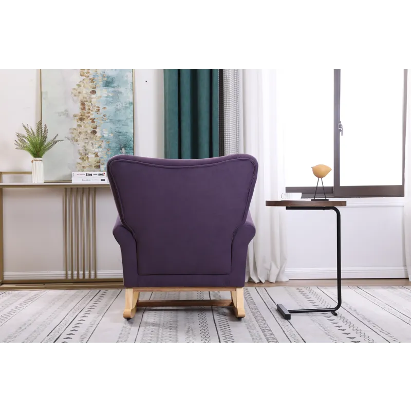 Baby Room High Back Rocking Chair Nursery Chair, Comfortable Rocker Fabric Padded Seat, Modern High 