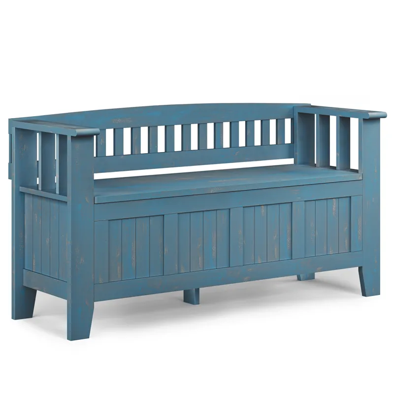 Acadian - Entryway Storage Bench - Distressed Coastal Blue