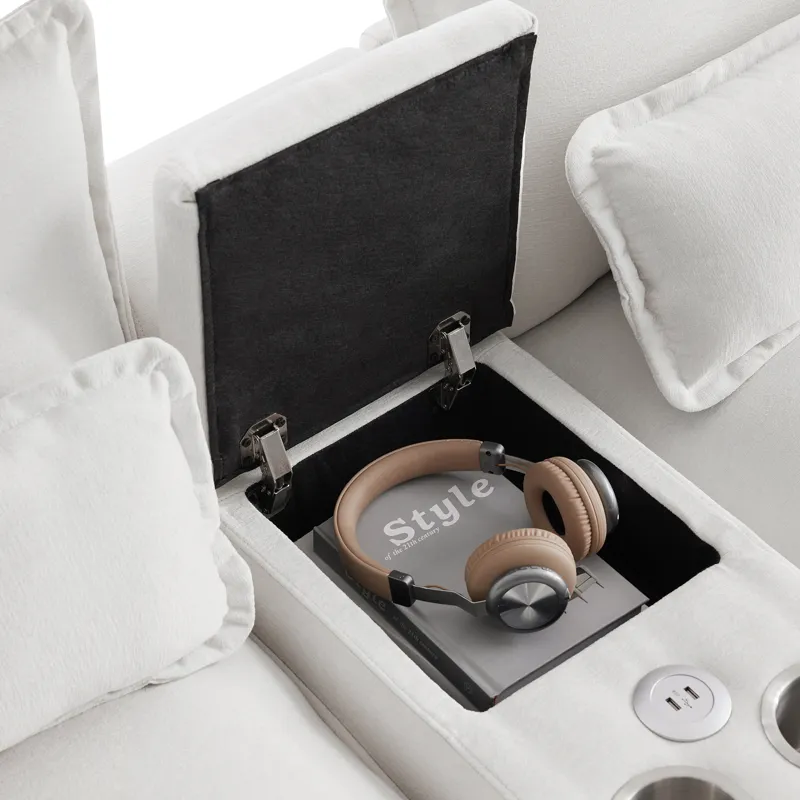 Modern U Shaped Sofa With Console, Cupholders And USB Ports, 6 Seat Upholstered Symmetrical Indoor F