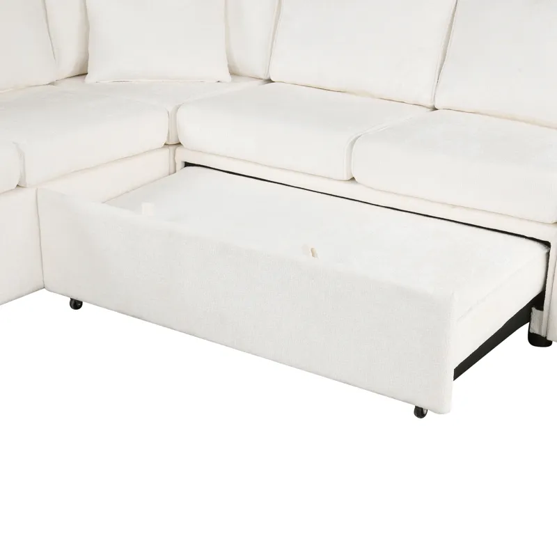 Sectional Sofa Pull-Out Sofa Bed Sleeper With A Storage Ottoman, Three Pillows And Charging Devices 