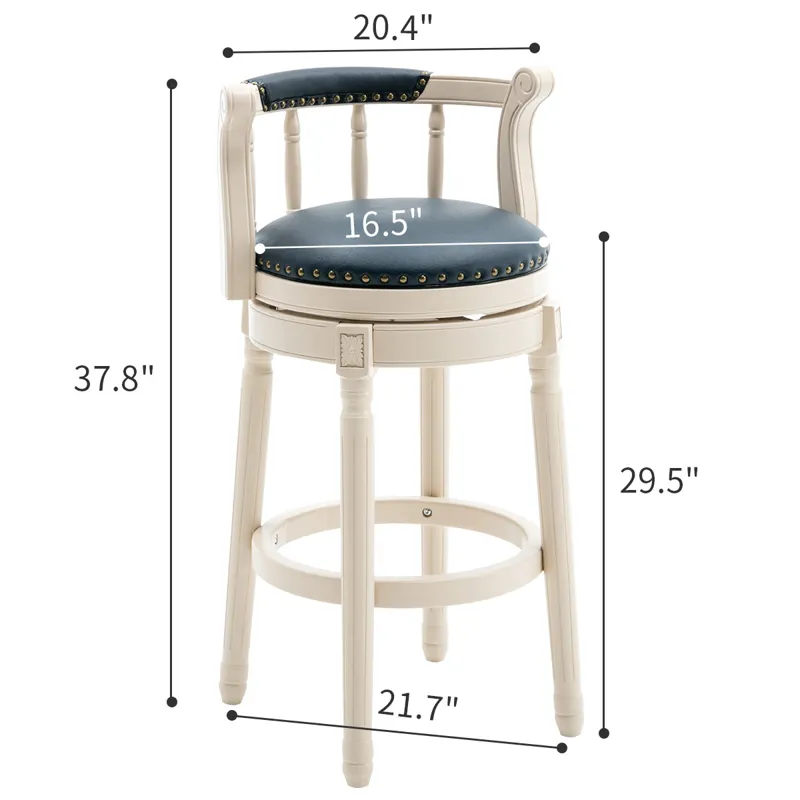 29.5\'\' Leather Wooden Bar Stool - Cream