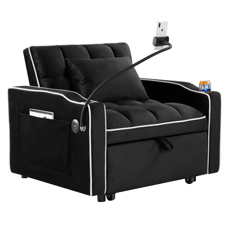 Convertible Sleeper Chair Sofa Bed Adjustable Pull Out Sleeper Chair Bed Multi-Pockets Folding Sofa 