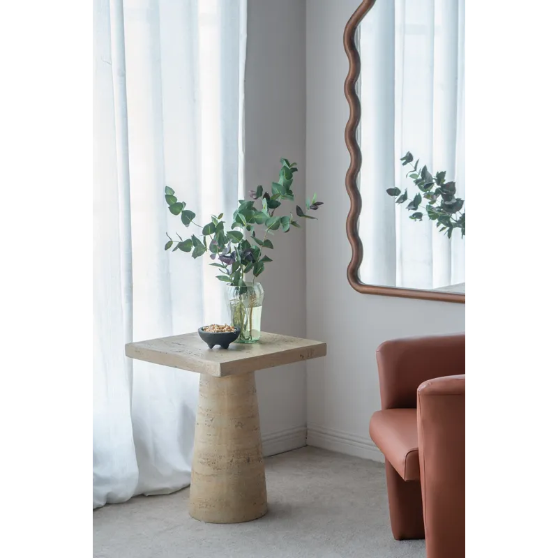 Square Side Table With Pedestal Base - Cream