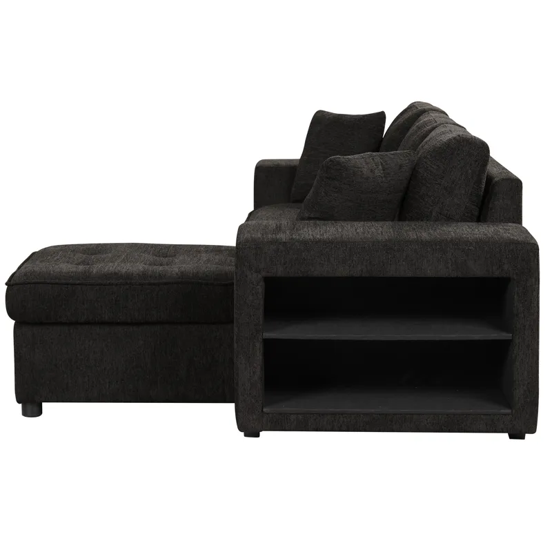Modern L-Shape 3 Seat Reversible Sectional Couch, Pull Out Sleeper Sofa With Storage Chaise And 2 St