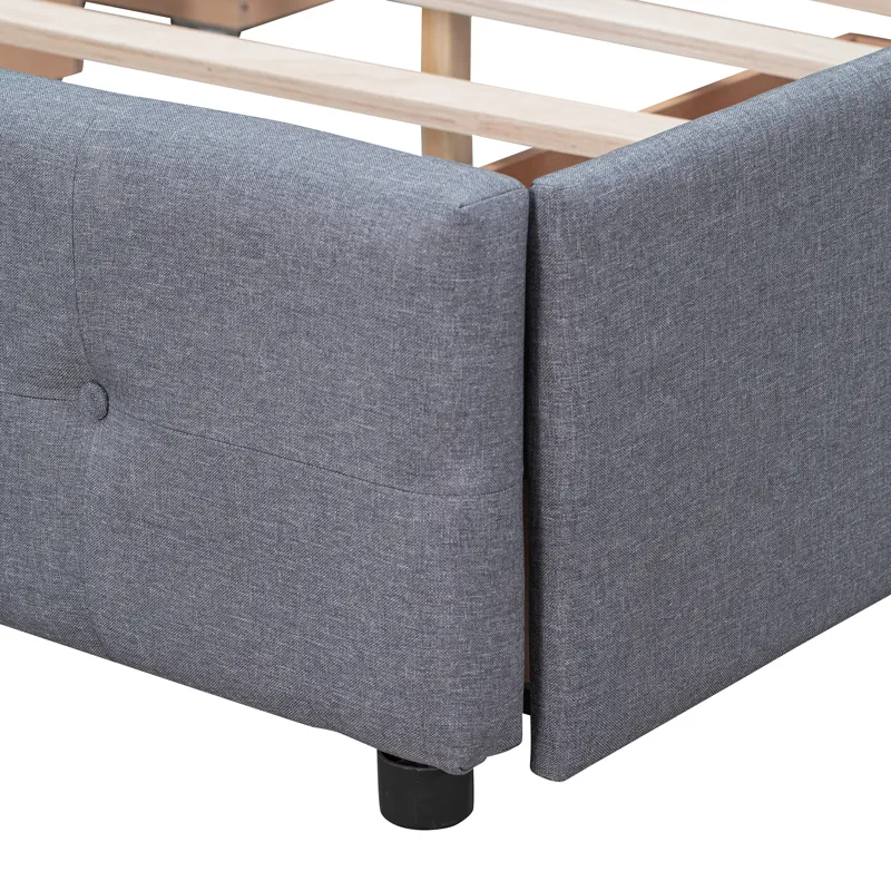 Queen Size Upholstered Platform Bed With Classic Headboard And 4 Drawers, No Box Spring Needed - Dar