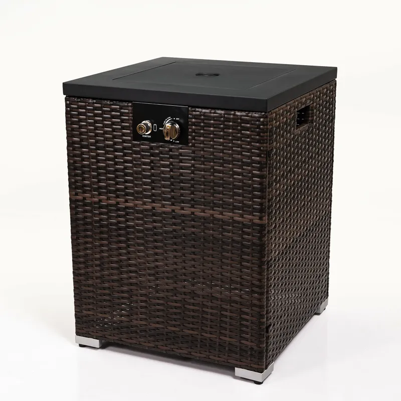 Wicker Fire Pit Column With Glass Wind Guard - Dark Brown