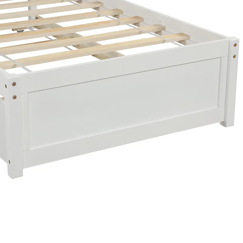 Twin Size Platform Bed Wood Bed Frame With Trundle - White
