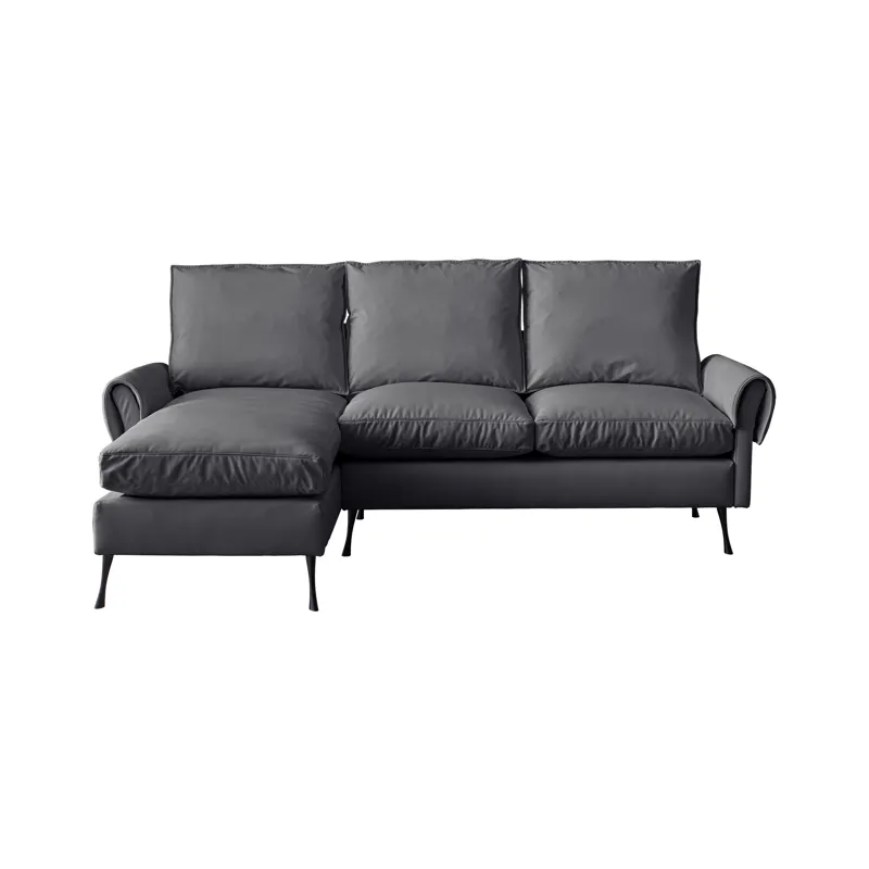 Modern Sectional Technical Leather L-Shaped Sofa Couch With Reversible Chaise Lounge - Dark Gray