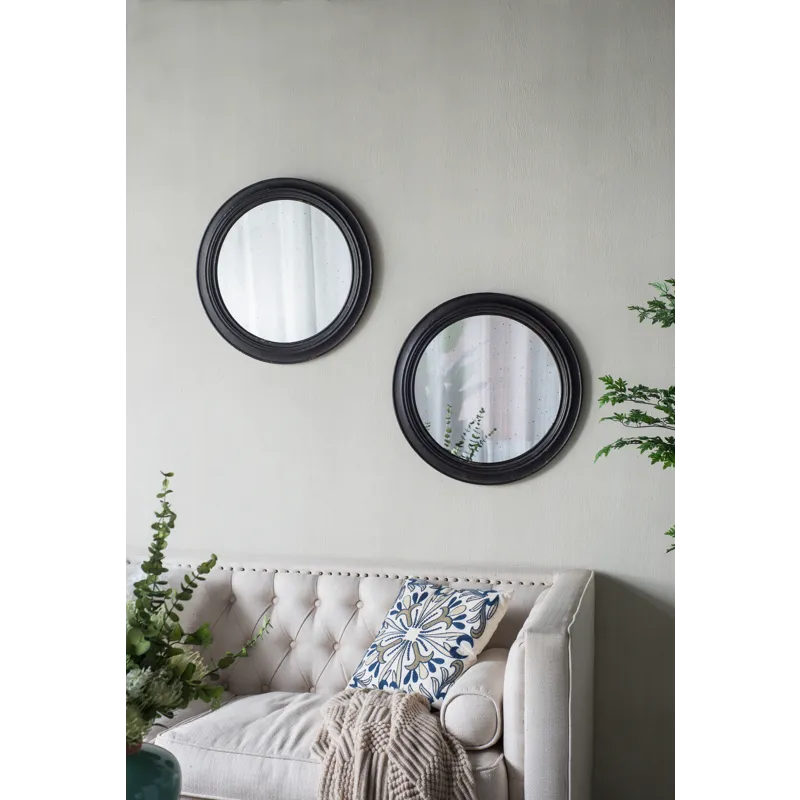 Circle Wall Mirror With Wooden Frame, Antique Classic Accent Mirror - Black