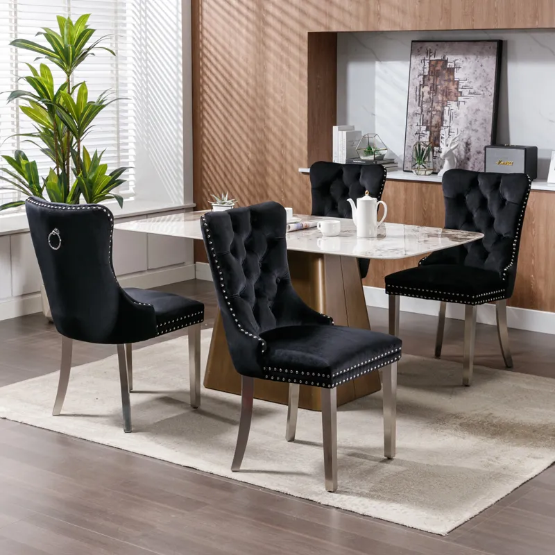 Nikki - Modern, High-End Tufted Solid Wood Contemporary Velvet Upholstered Dining Chair With Chrome 