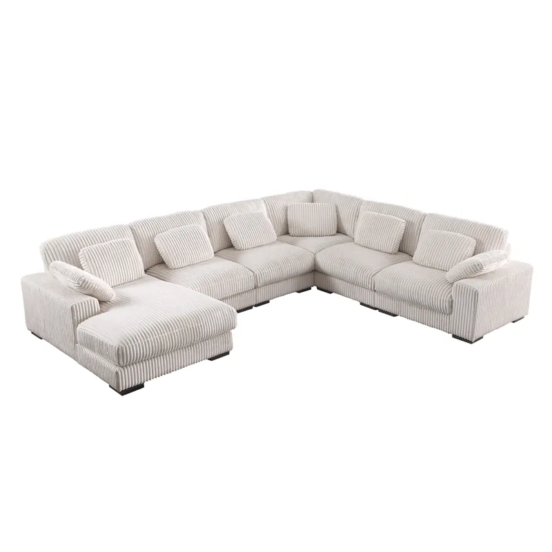 Nadine - 155.5\"W Beige Corduroy Corner Sectional Sofa With Left-Facing Chaise