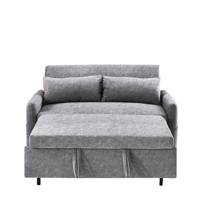 Pull Out Sleep Sofa Bed Loveseats Sofa Couch With Adjsutable Backrest, Storage Pockets, 2 Soft Pillo