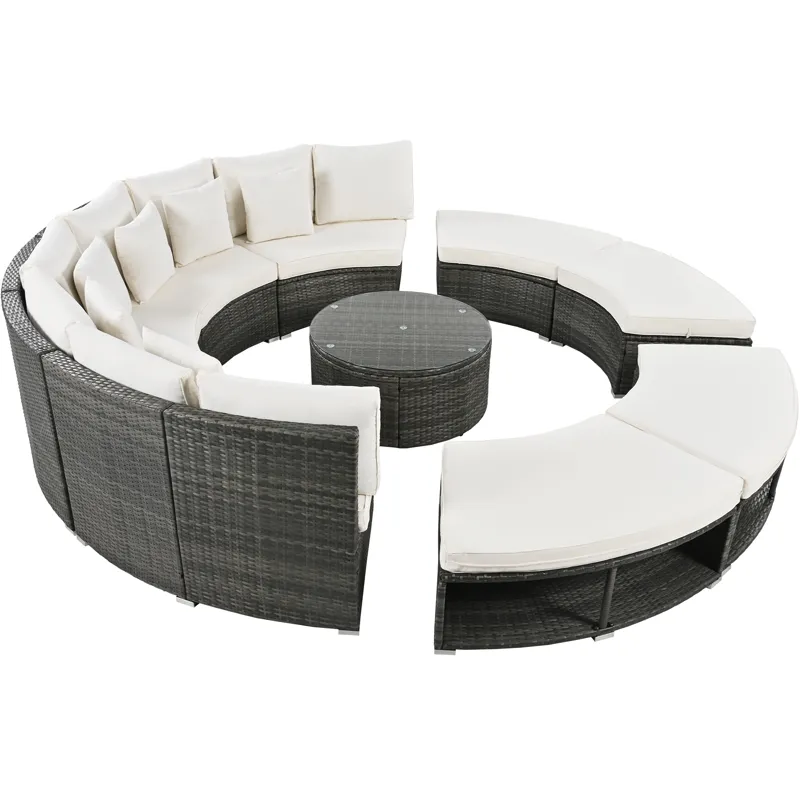 Outdoor Patio Furniture Luxury Circular Sofa Set Rattan Wicker Sectional Sofa Lounge Set With Temper