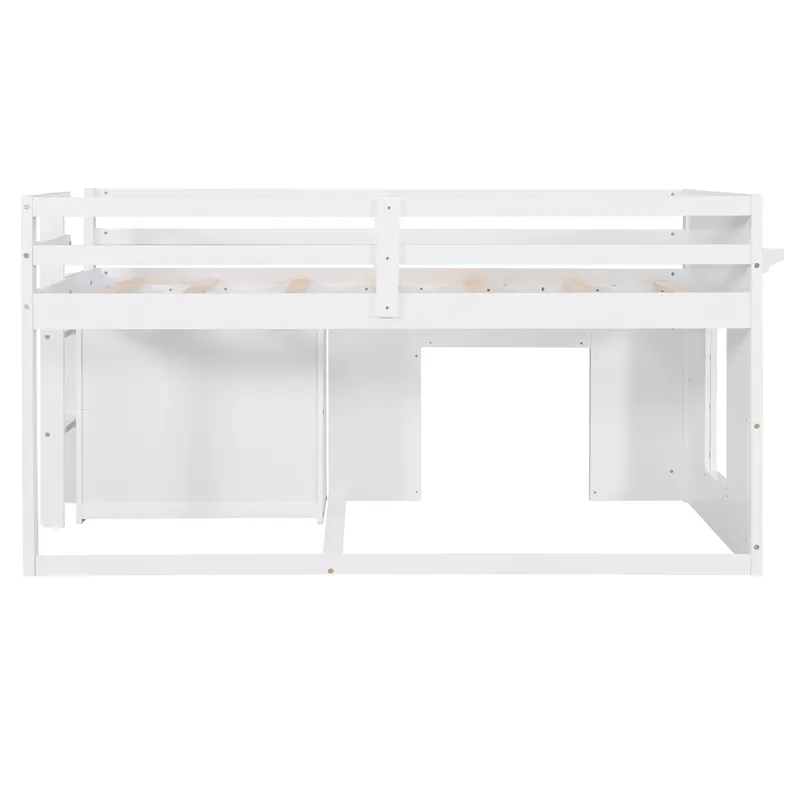 Twin Size Loft Bed With Cabinet And Shelf - White