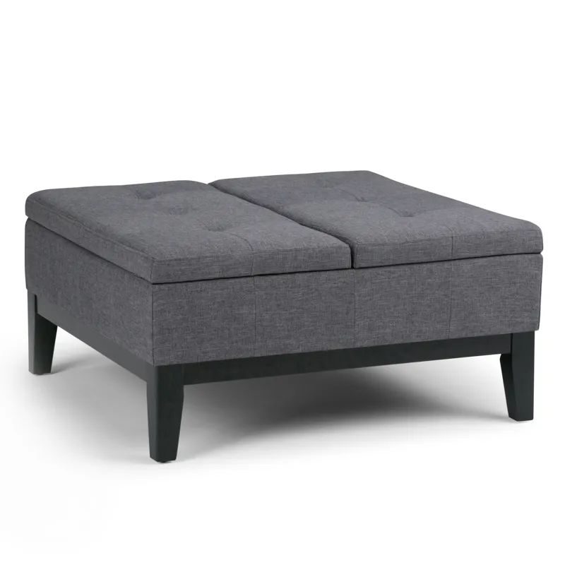 Dover - Square Coffee Table Storage Ottoman - Slate Grey