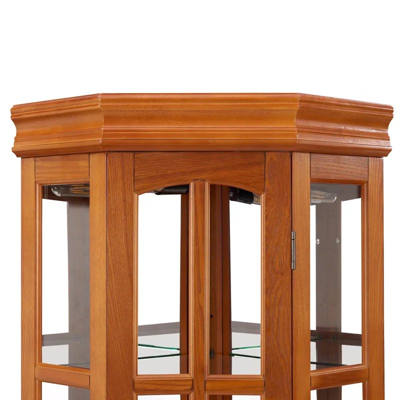 Corner Curio Cabinet With 5 Shelves And Lighting System (E26 Light Bulb Not Included) - Oak