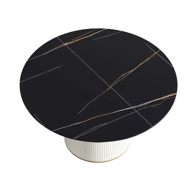 Modern Artificial Stone Round Plywood PU Base Dining Table, Can Accommodate 6 People, (Not Including