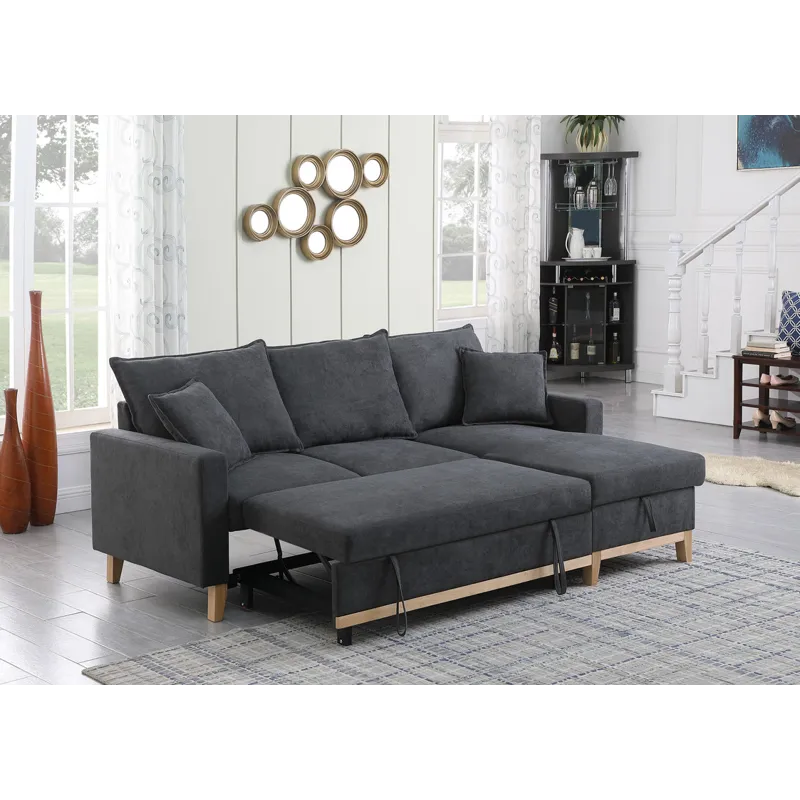 Colton - 84.Woven Reversible Sleeper Sectional Sofa With Storage Chaise - Dark Gray