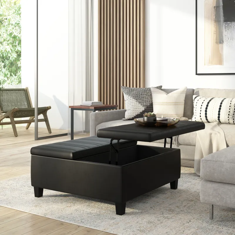 Ellis - Coffee Table Storage Ottoman - Distressed Black