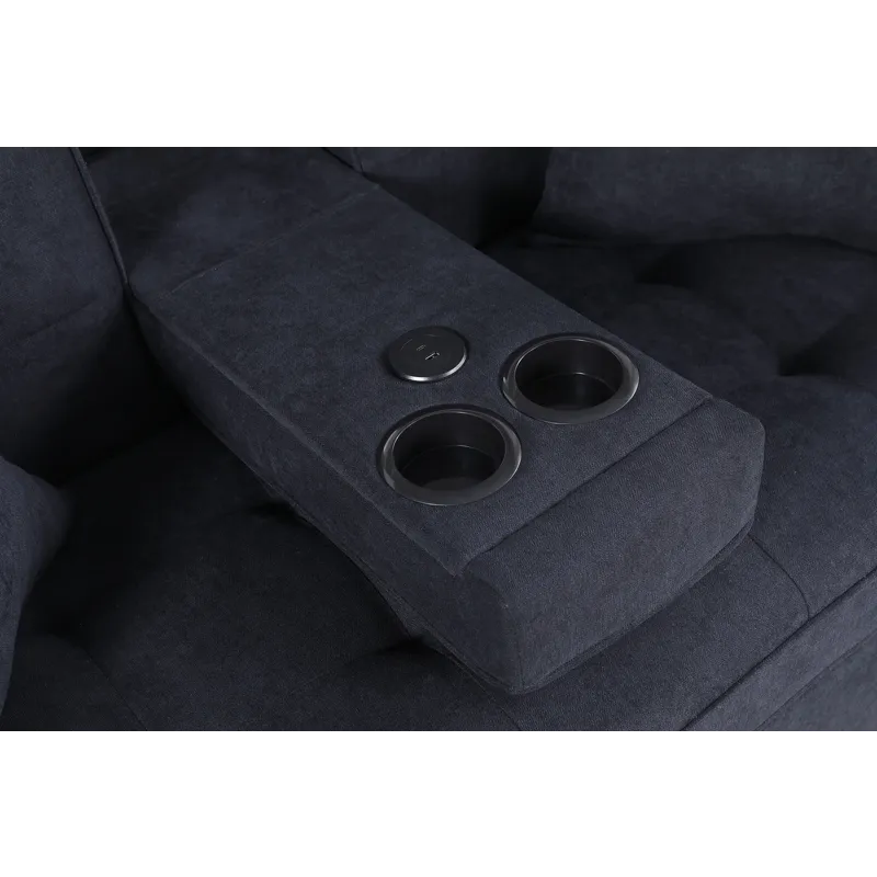 Cody II - 69.5\"W Dark Gray Woven Fabric Convertible Sleeper Loveseat With Cup Holder, Charging Port