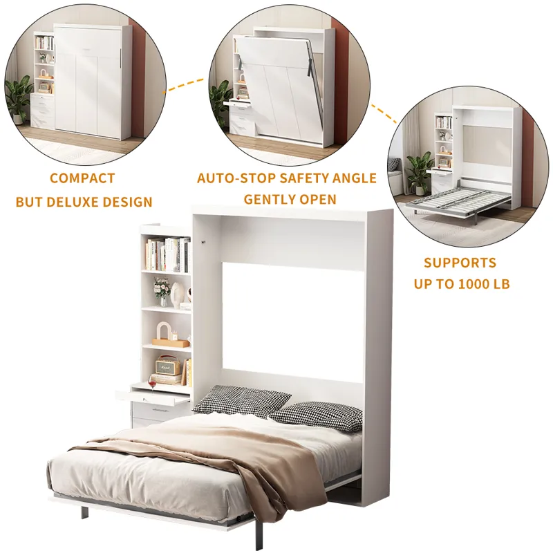 Morden Deisgn Full Size Vertical Murphy Bed With Shelf And Drawers For Bedroom Or Guestroom Wall Bed