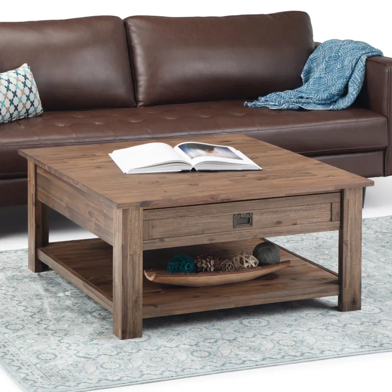 Monroe - Square Coffee Table - Rustic Natural Aged Brown