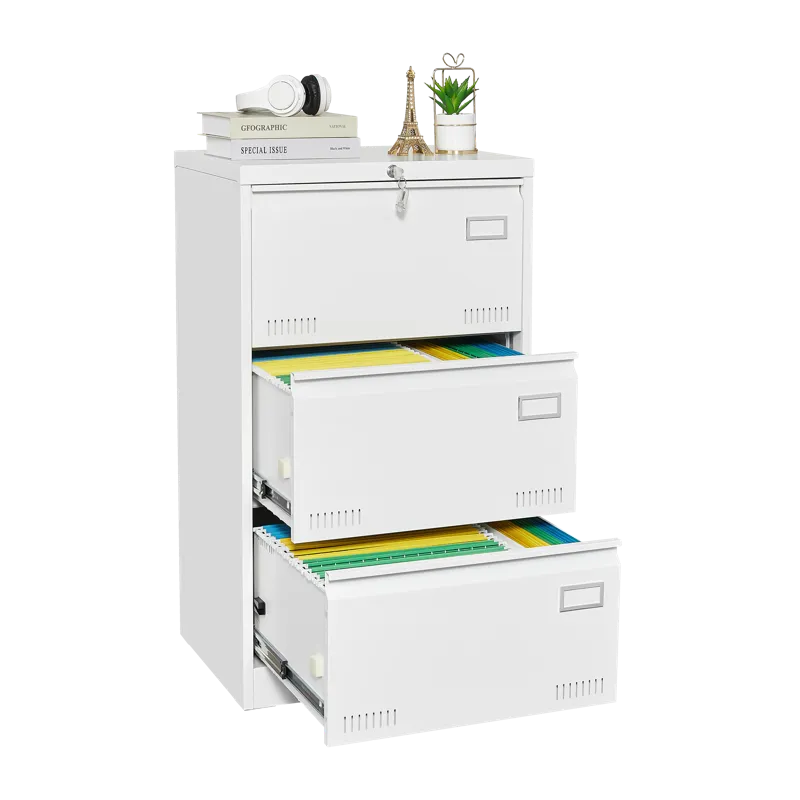 Filing Cabinet Lateral File Cabinet With Lock, 3 Drawer - White