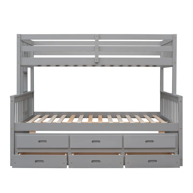 Twin Over Full Bunk Bed With Twin Size Trundle, Separable Bunk Bed With Drawers For Bedroom - Gray
