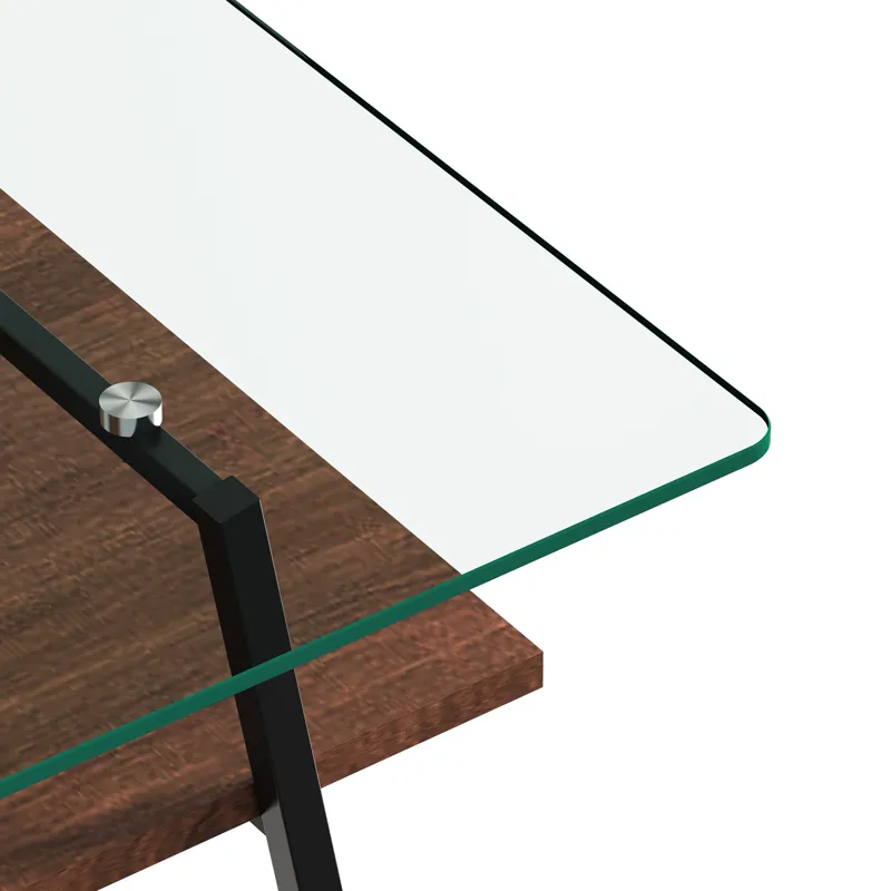 Rectangle Coffee Table, Tempered Glass Tabletop With Metal Legs, Modern Table For Living Room, Trans