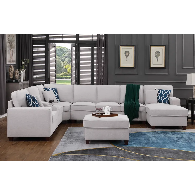 Eric - 9 Piece Upholstered Sectional With Ottoman - Light Gray