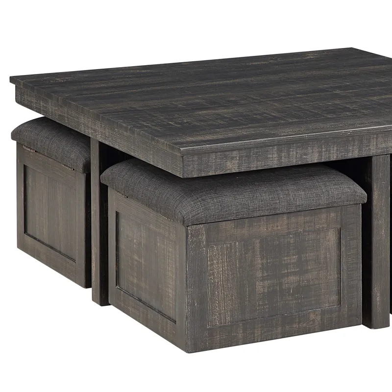 Moseberg - Oak Coffee Table With Storage Stools (Set of 5) - Gray