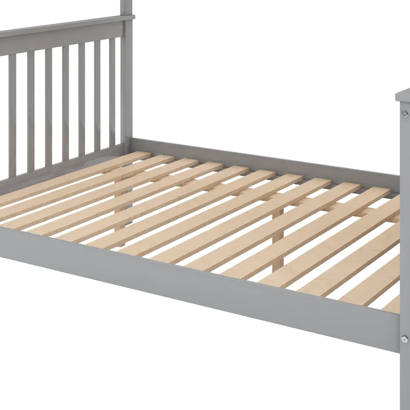 Twin Over Full Bunk Bed With Trundle And Staircase - Gray