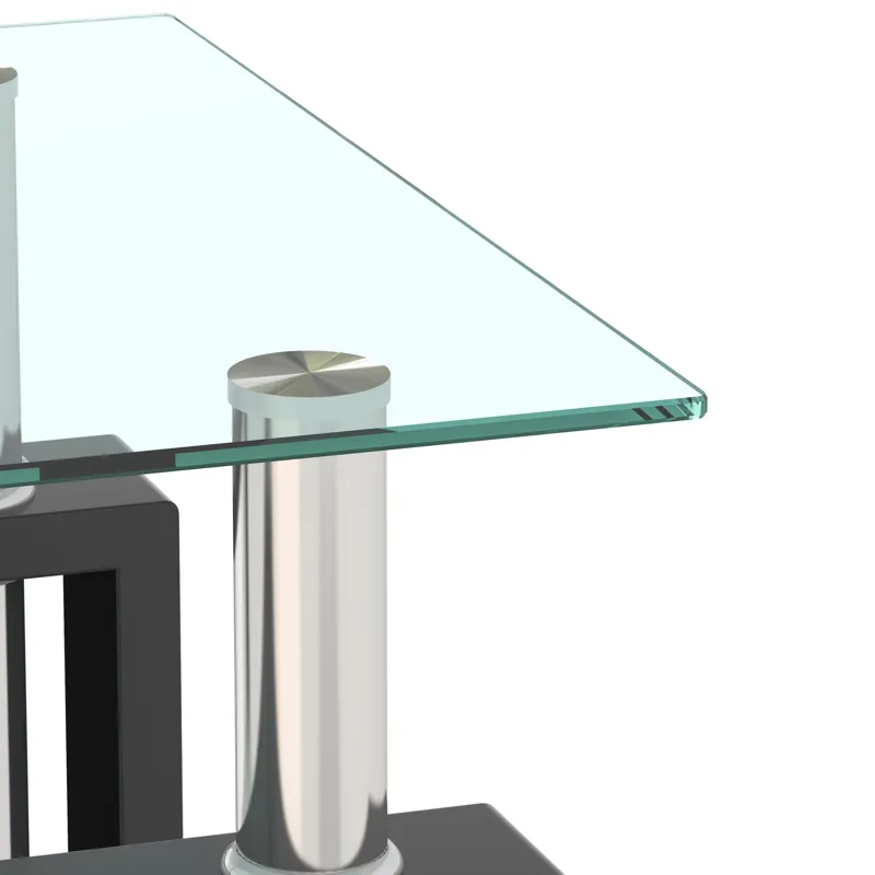 Modern Tempered Glass Tea Table, End Square Table For Living Room - Transparent / Black