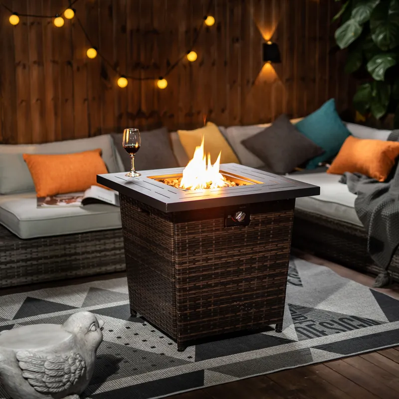 28\" Wicker Square Fire Pit Table - Black Brown