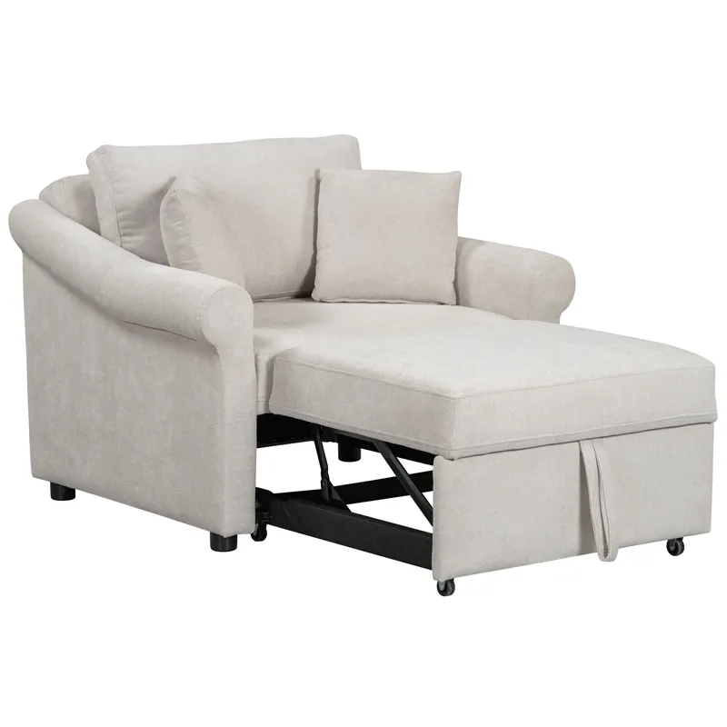 Chenille Convertible Sleeper Chair With Adjustable Backrest, 3 In 1 Lounger Chair Turns Into Bed, Si