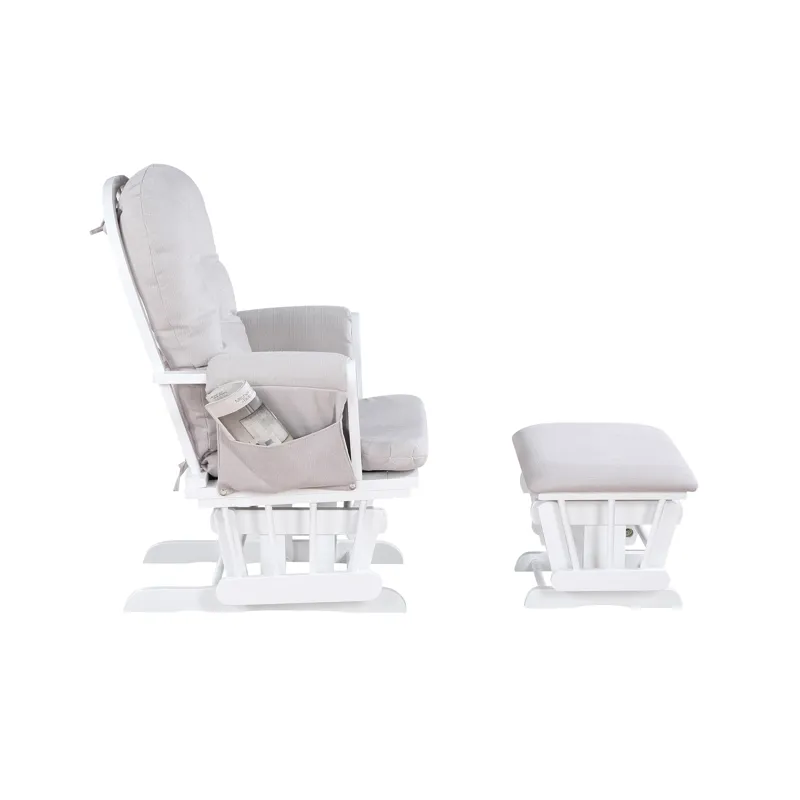Mason - Glider And Ottoman White Wood - Woven Gray Fabric