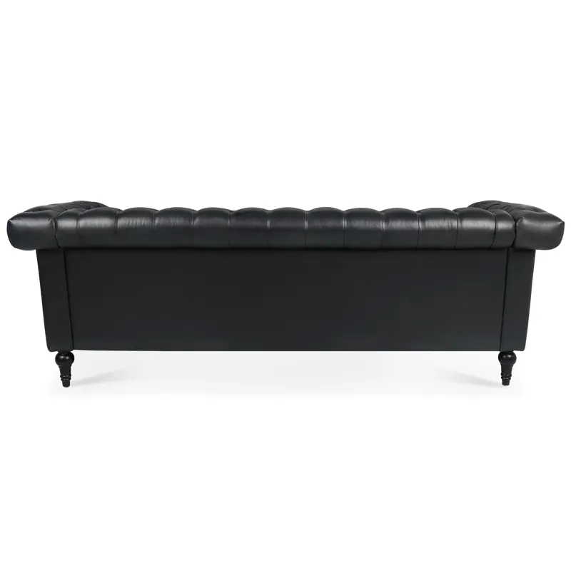 Traditional Square Arm Removable Cushion 3 Seater Sofa - Black