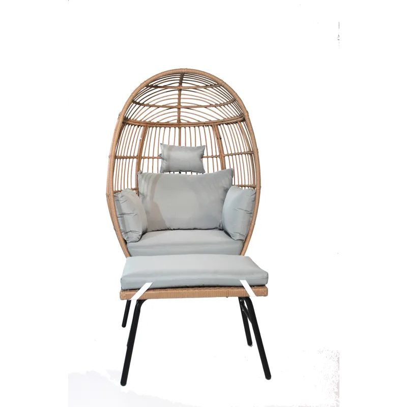 Outdoor Garden Wicker Egg Chair And Footstool Patio Chaise, With Cushions, Outdoor Indoor Basket Cha