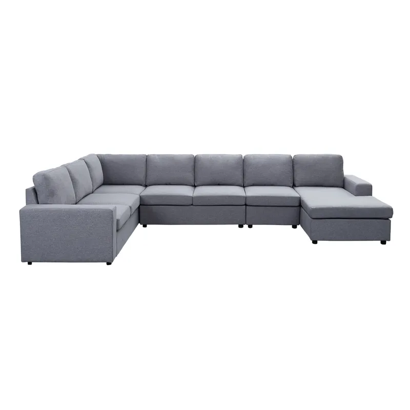 Hayden - Linen 7 Seat Reversible Modular Sectional Sofa Chaise - Light Gray