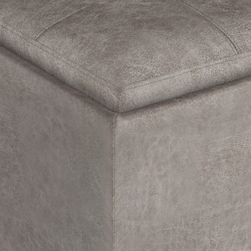 Rockwood - Cube Storage Ottoman with Tray - Distressed Grey Taupe